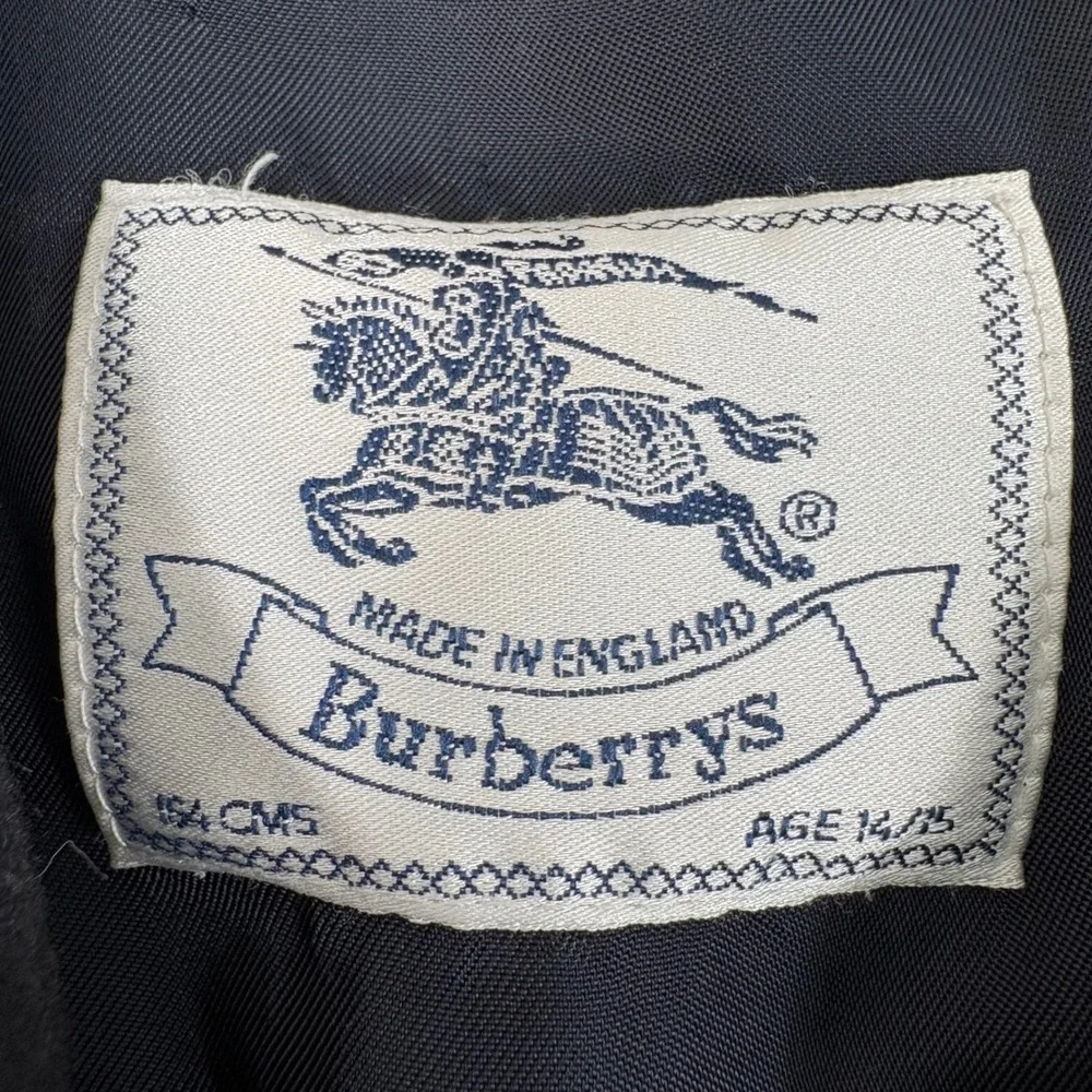Burberrys Vintage Girls Wool Coat Navy Blue Made in England Age 14-15 Womens XS